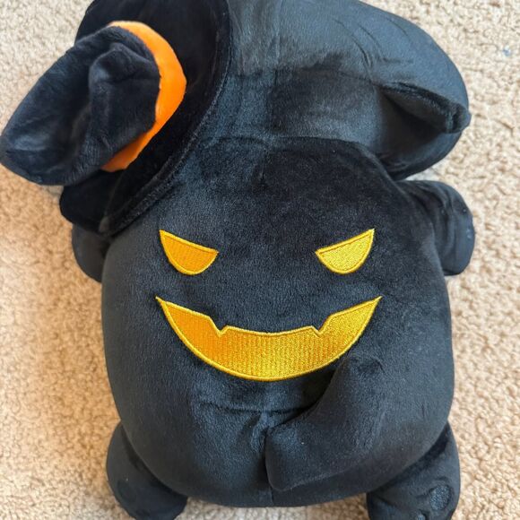 Halloween Plush Black Cat Pumpkin Stuffed Animal Pillow wearing Hat - Picture 4 of 5